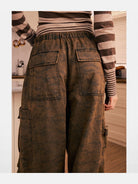 BeerBro Washed Camo Parachute Cargo Pants in Brown - On Model