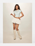 BeerBro Faux Seashell Necklace Tee in Sky Blue - On Model