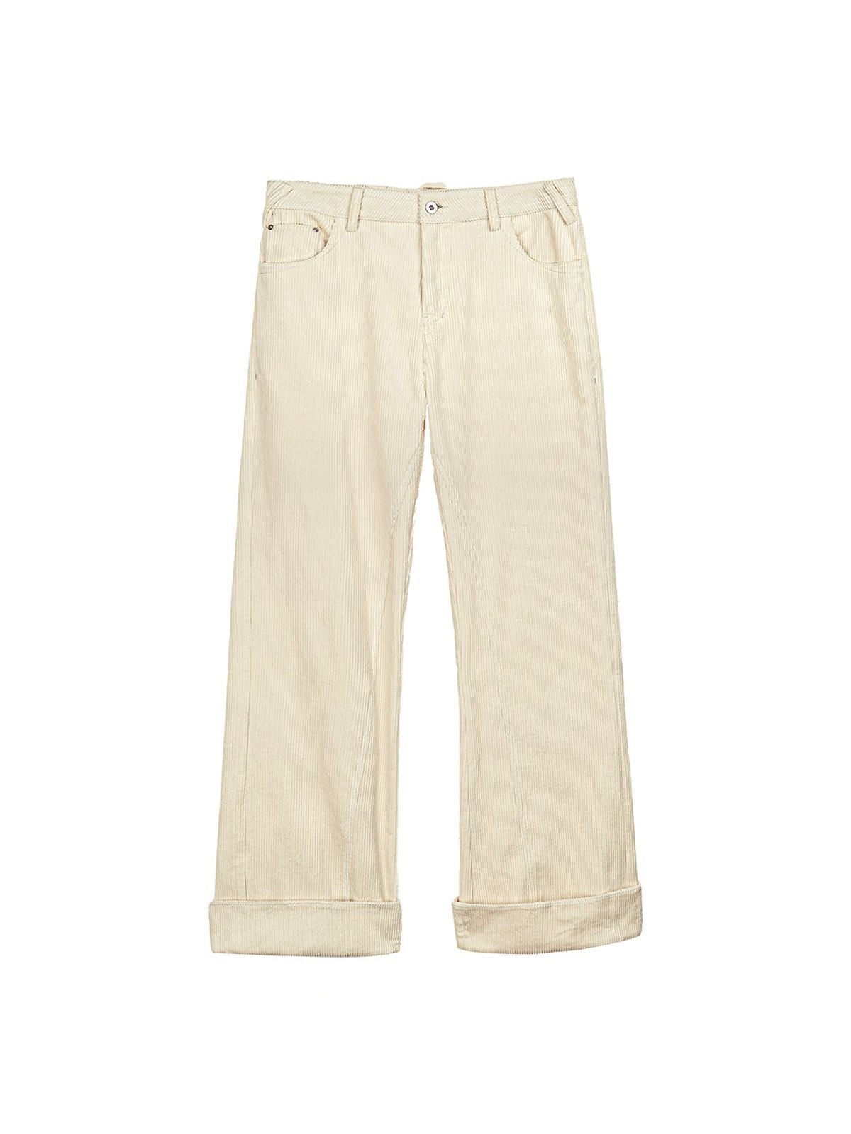 Simple Project Cuffed Corduroy Boot Cut Trousers in White