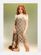 BeerBro Plaid Mesh Mini Dress in Yellow - On Model