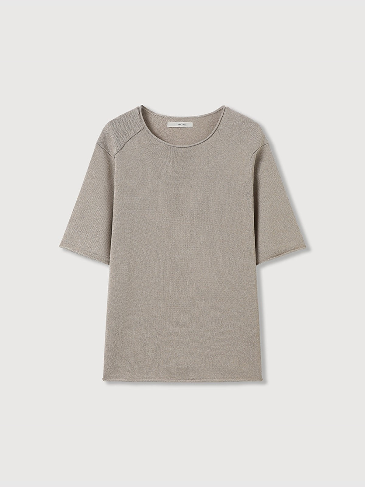 ROYA Rolled Edge Washi Silk Knit T Shirt in Beige