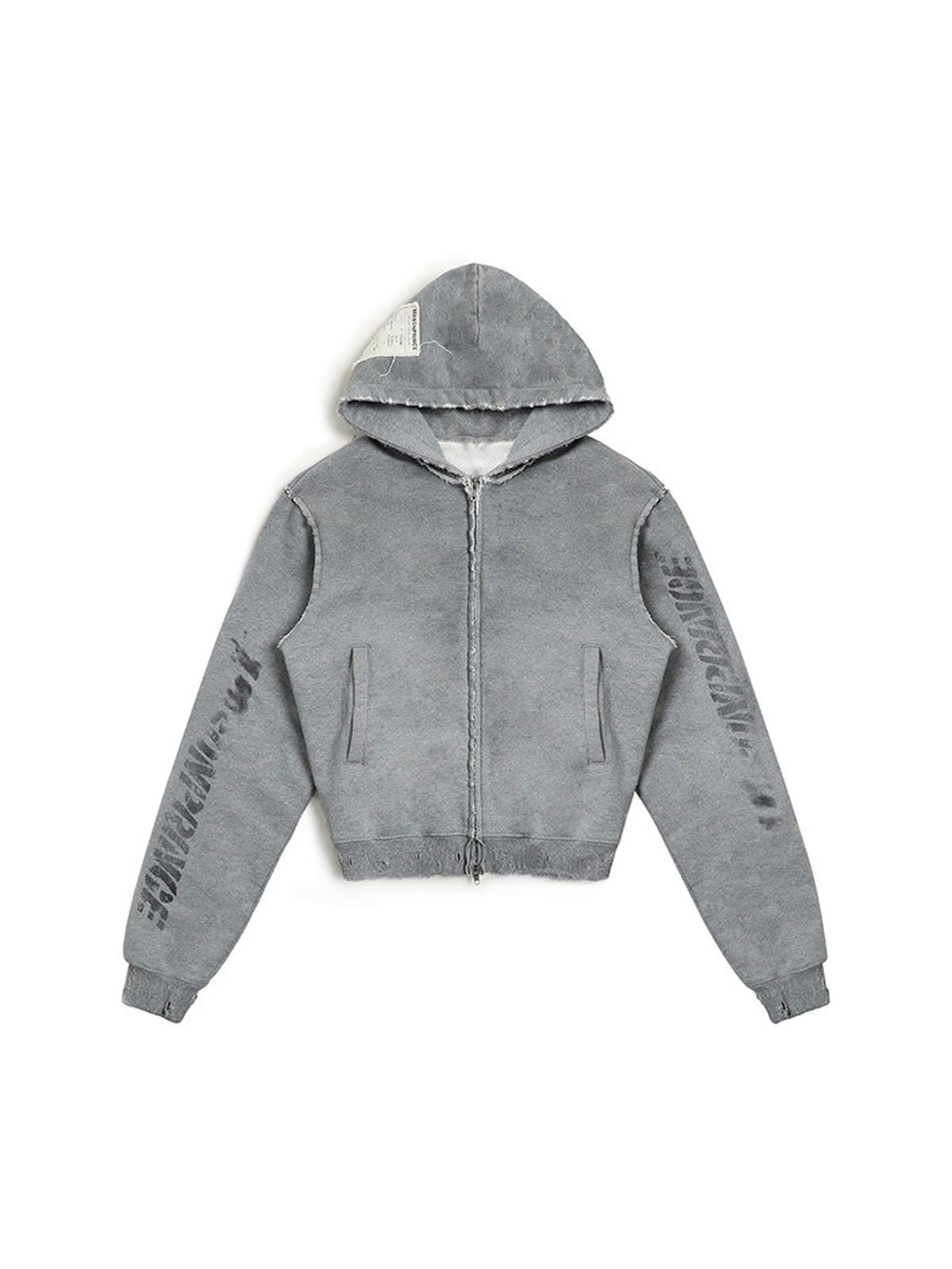 MasonPrince Distressed Graffiti Zip Hoodie in Gray