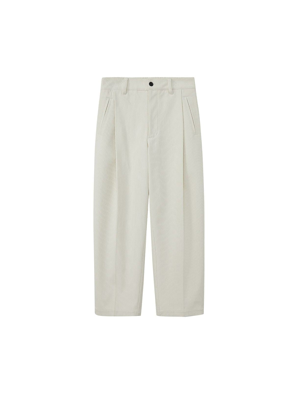 Nans Pleated Corduroy Cropped Trousers in White