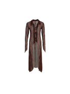 THELIGHT OFFICIAL Printed Mesh Tie Front Maxi Cardigan in Red