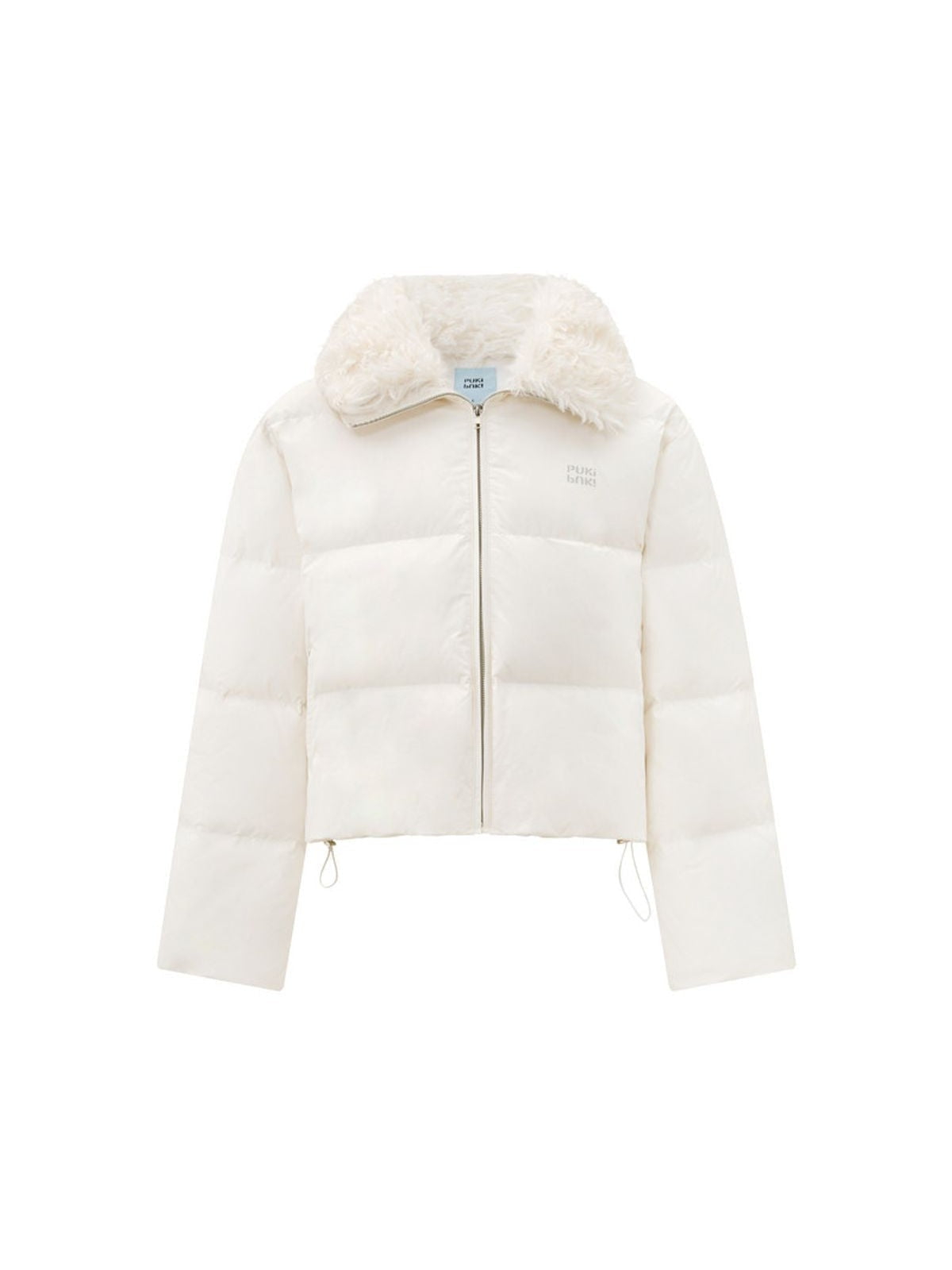 PUKI Cropped Down Puffer with Fur Collar in White