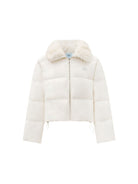 PUKI Cropped Down Puffer with Fur Collar in White