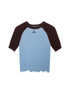 SHUSHUTONG Color Block Raw Edge Lambswool Top in Blue