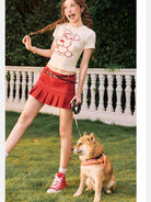 BeerBro Schnauzer Rhinestone Cropped Tee in Cream - Lifestyle