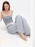 PUKI Ruffle Waist Wide Leg Sweatpants in Gray - On Model