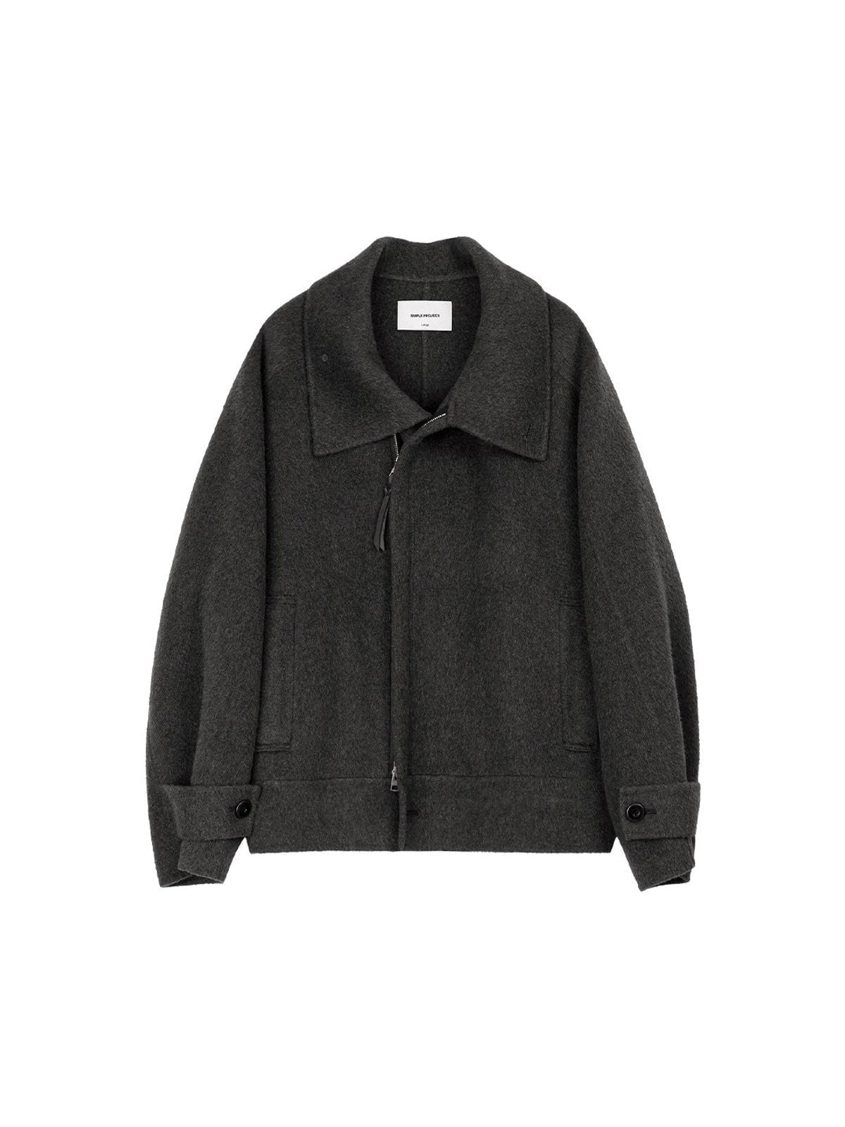 Simple Project High Neck Double Faced Wool Jacket in Gray