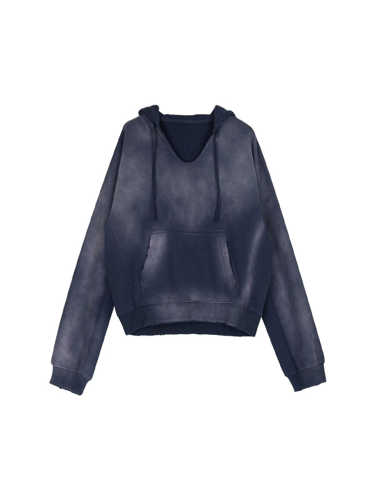 Simple Project Distressed Painted V Neck Hoodie in Navy
