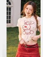 BeerBro Schnauzer Rhinestone Cropped Tee in Cream - On Model