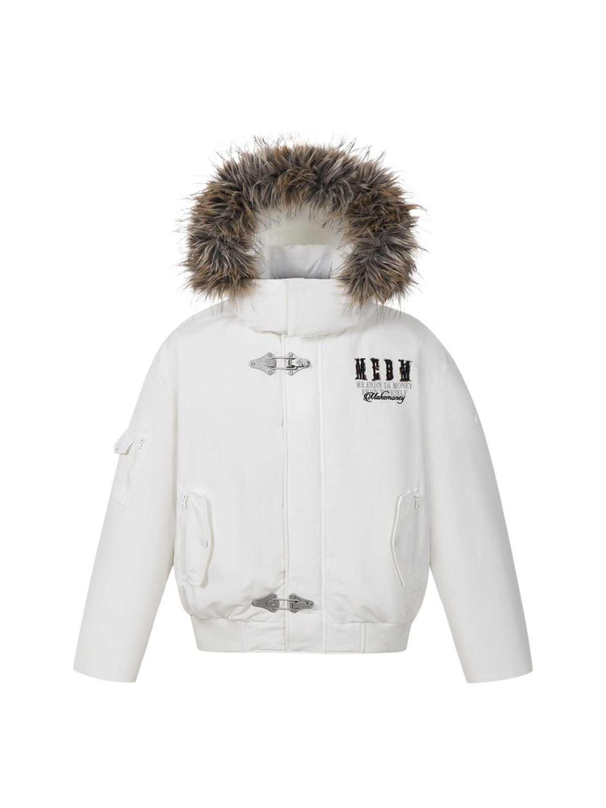 MEDM Detachable Fur Collar Down Parka in White