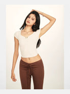 BeerBro Twist Front Ruched Tee in White - On Model