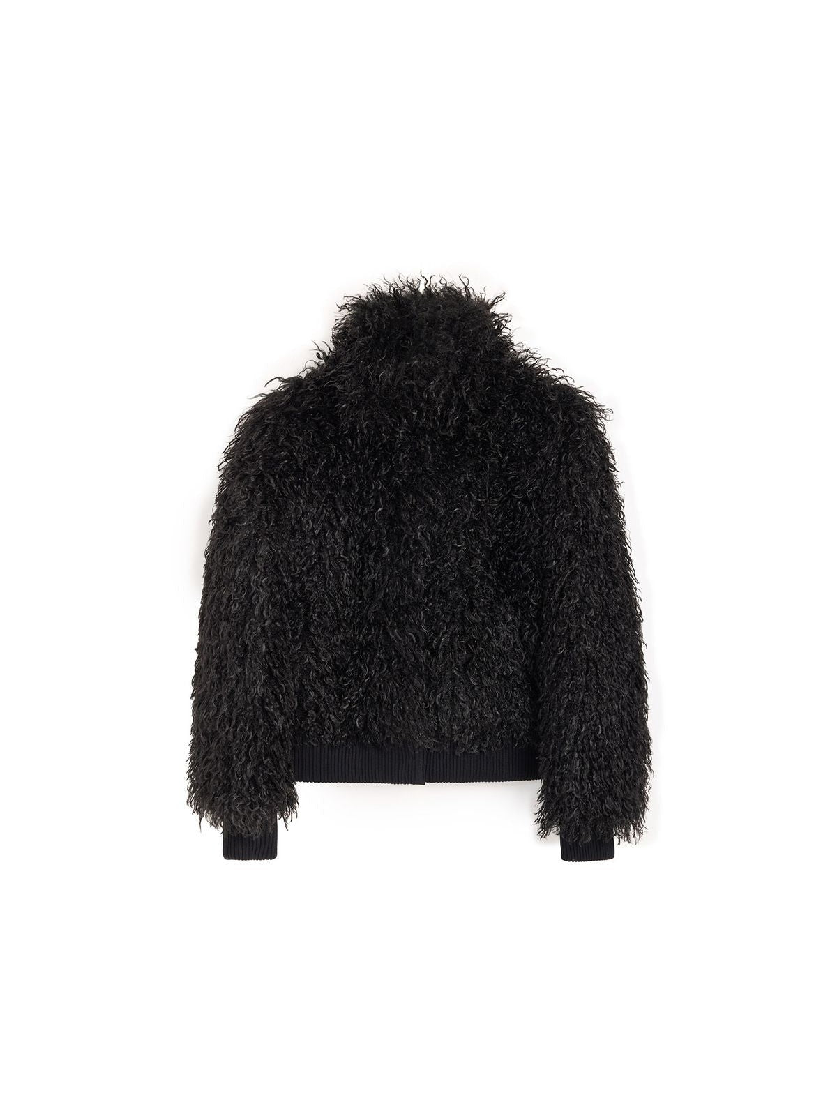Alright then Faux Mongolian Lamb Fur Jacket in Black