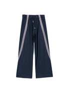 Simple Project Wide Leg Webbing Track Pants in Navy Blue