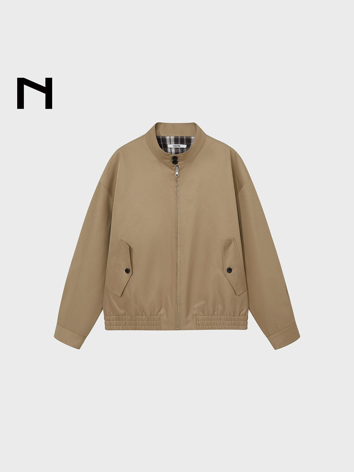 NANS Menswear Reversible Plaid Harrington Jacket in Beige