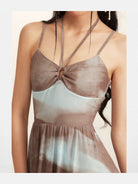 Beer Bro Tie Dye Mesh Ruched Cami Dress in Brown - Detail