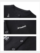 Ariseism Puppy Embroidered Knit Cardigan in Black - Detail
