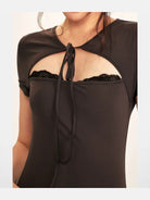 BeerBro Lace Trim Cutout Baby Tee in Gray - On Model