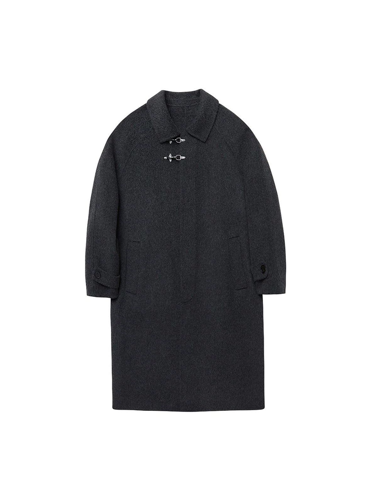 NANS Metal Buckle Wool Balmacaan in Gray