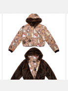 CFIERCE Reversible Cat Print Faux Fur Jacket in Beige - Detail