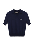 SHUSHUTONG Mulberry Silk Knit Polo Top in Navy Blue