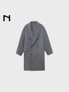 NANS Wool Silk Camel Double Breasted Coat in Gray
