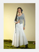 BeerBro Tie Front Distressed Knit Cardigan in Blue - On Model