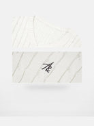 Ariseism Slim V Neck Cable Knit Sweater in White - Detail