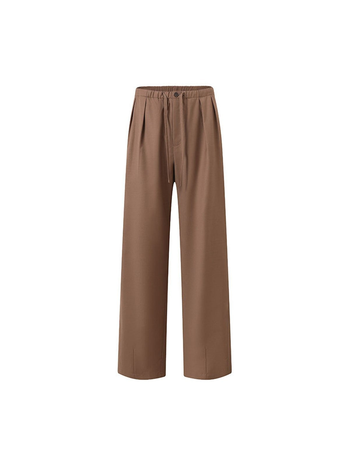ROYA Pleated Wool Blend Drawstring Trousers in Brown