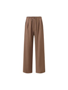 ROYA Pleated Wool Blend Drawstring Trousers in Brown