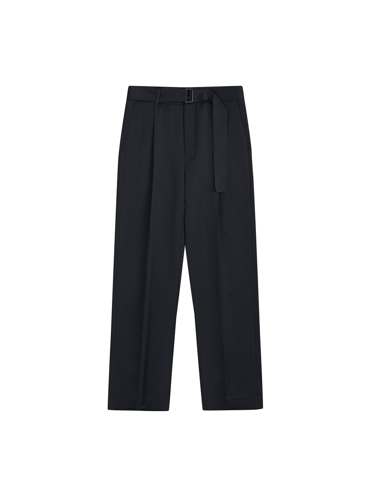 Roolrren Homme Belted Triacetate Cropped Trousers in Navy Blue