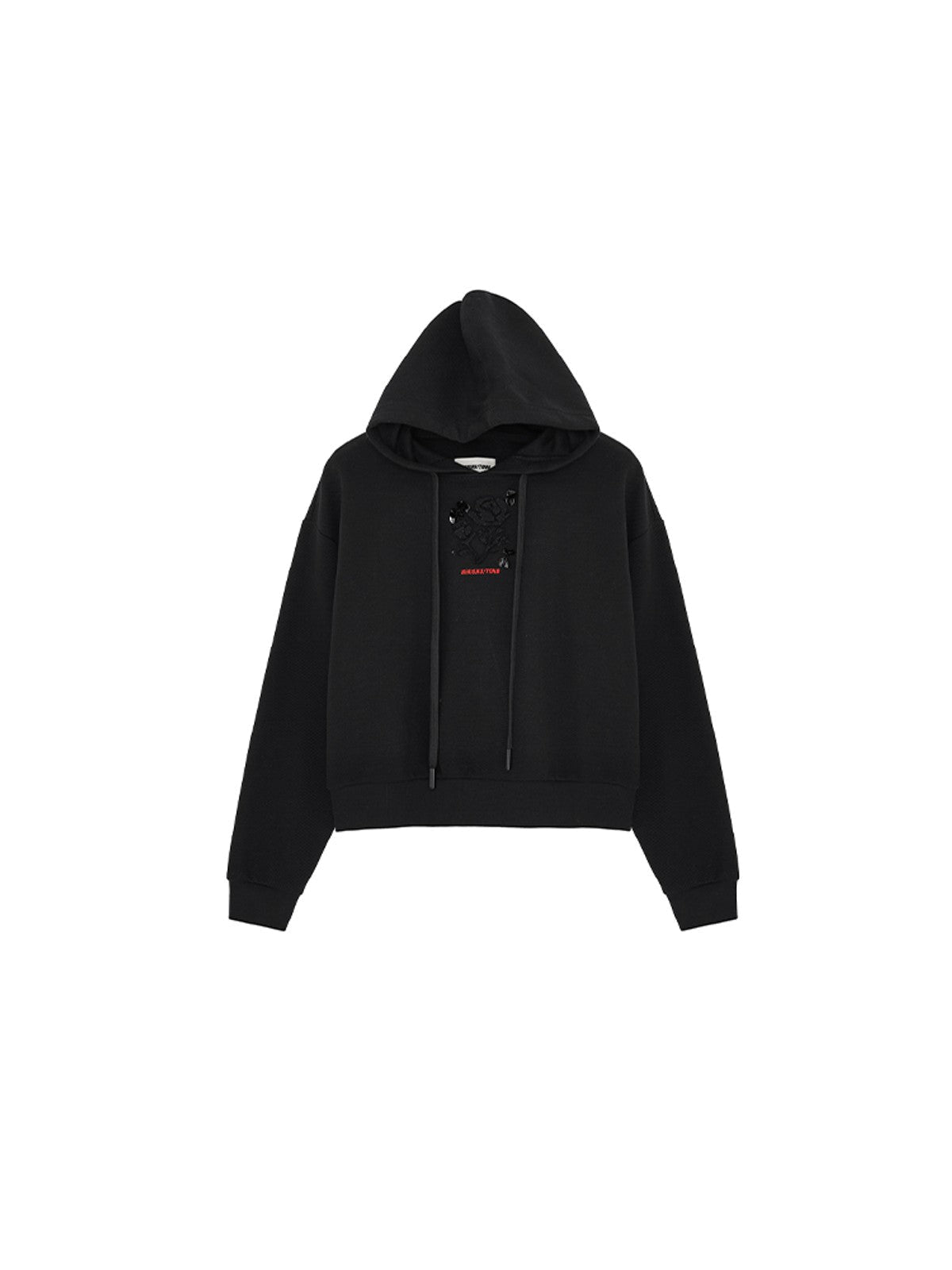 SHUSHUTONG 3D Rose Cropped Hoodie in Black