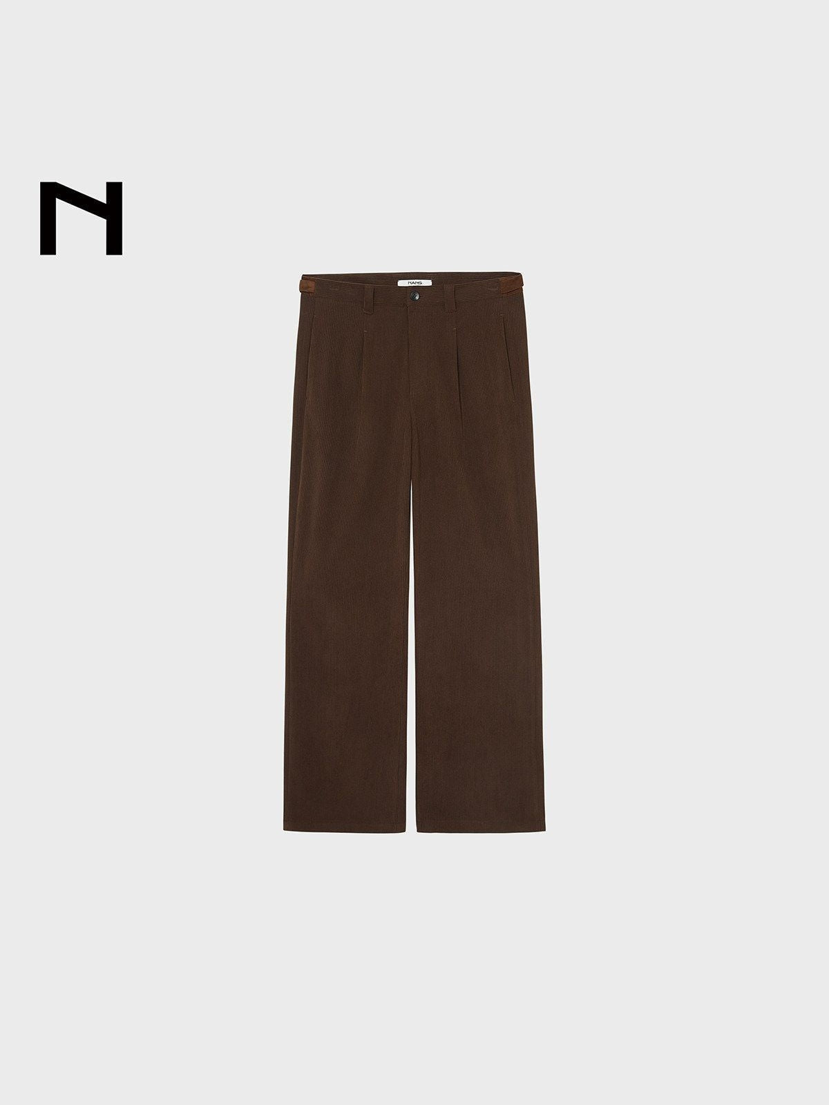 NANS Single Pleat Corduroy Micro Flare Trousers in Brown