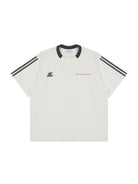 LOSTCTRL Spliced Collar Striped T Shirt in White