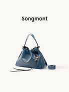 Songmont Slouchy Nappa Leather Tote in Navy Blue