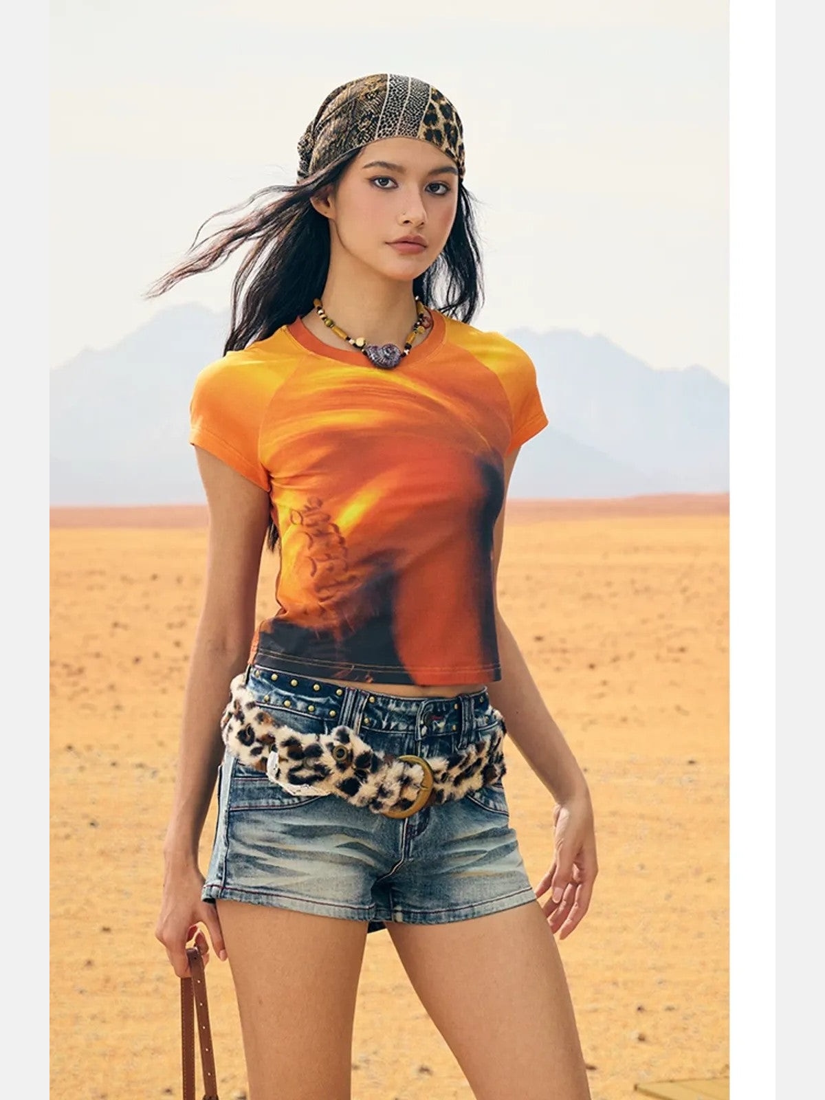 BeerBro Abstract Portrait Print Lyocell Tee in Yellow - On Model