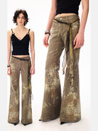 BeerBro Lyocell Paisley Micro Flare Pants in Olive - On Model