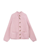 Simple Project Chunky Wool Blend High Neck Cardigan in Pink