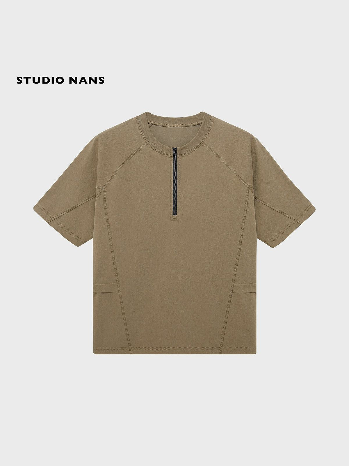 NANS Cotton Sorona Half Zip T Shirt in Olive
