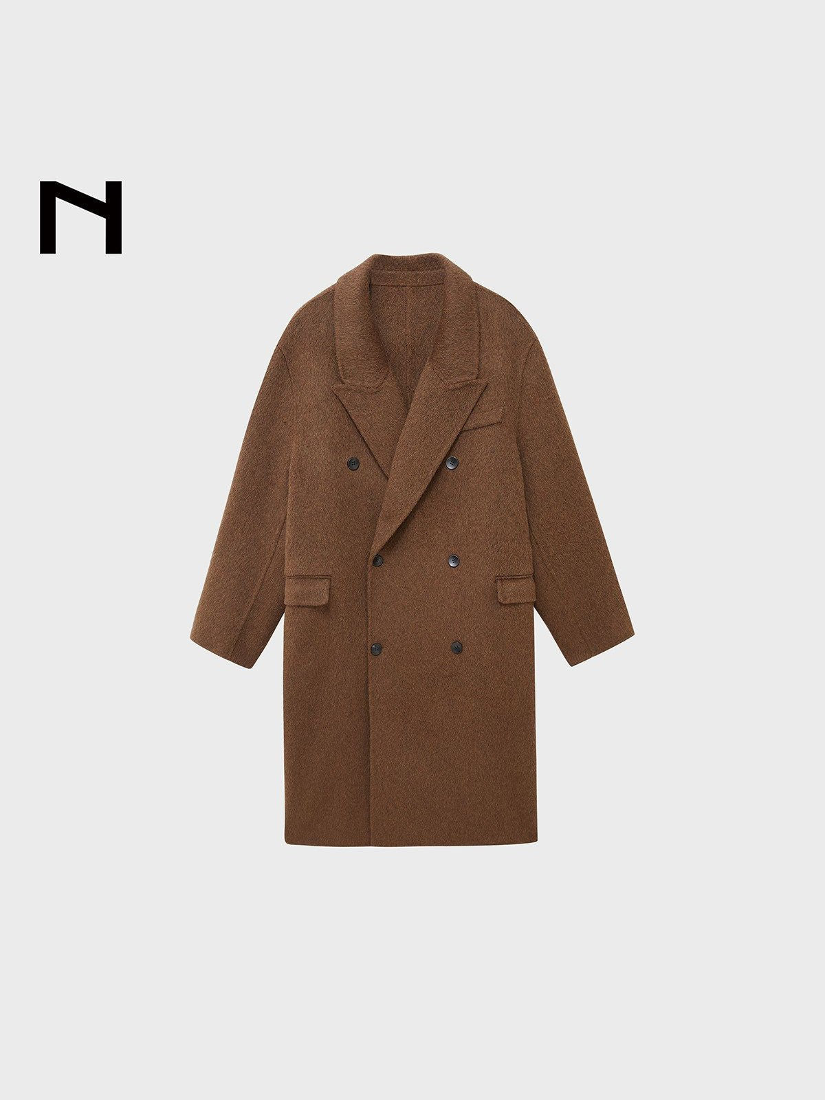 NANS Wool Silk Camel Double Breasted Coat in Brown