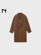 NANS Wool Silk Camel Double Breasted Coat in Brown