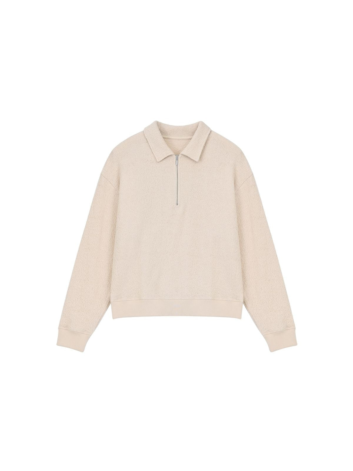 ROOLRREN Homme Textured Cotton Half Zip Sweatshirt in Cream