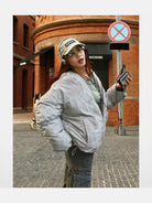 BeerBro Washed Cotton Ruched Puffer in Gray - Lifestyle