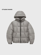 NANS Micro Check Hooded Down Puffer in Gray