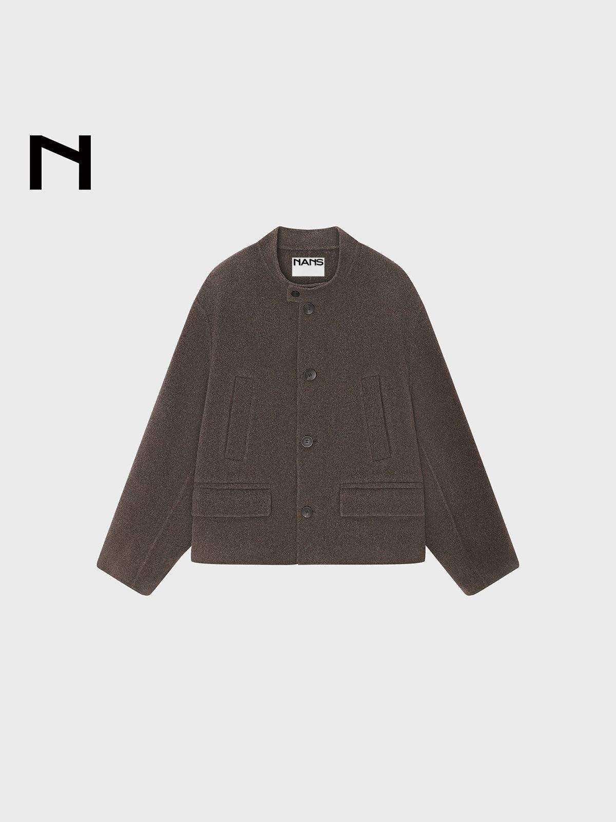 NANS Wool Cashmere Stand Collar Jacket in Brown