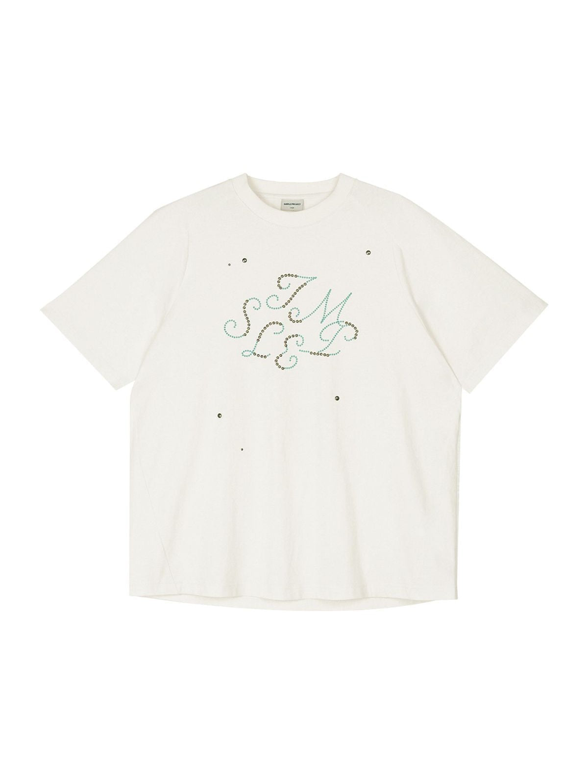 Simple Project Studded Script Logo T Shirt in White