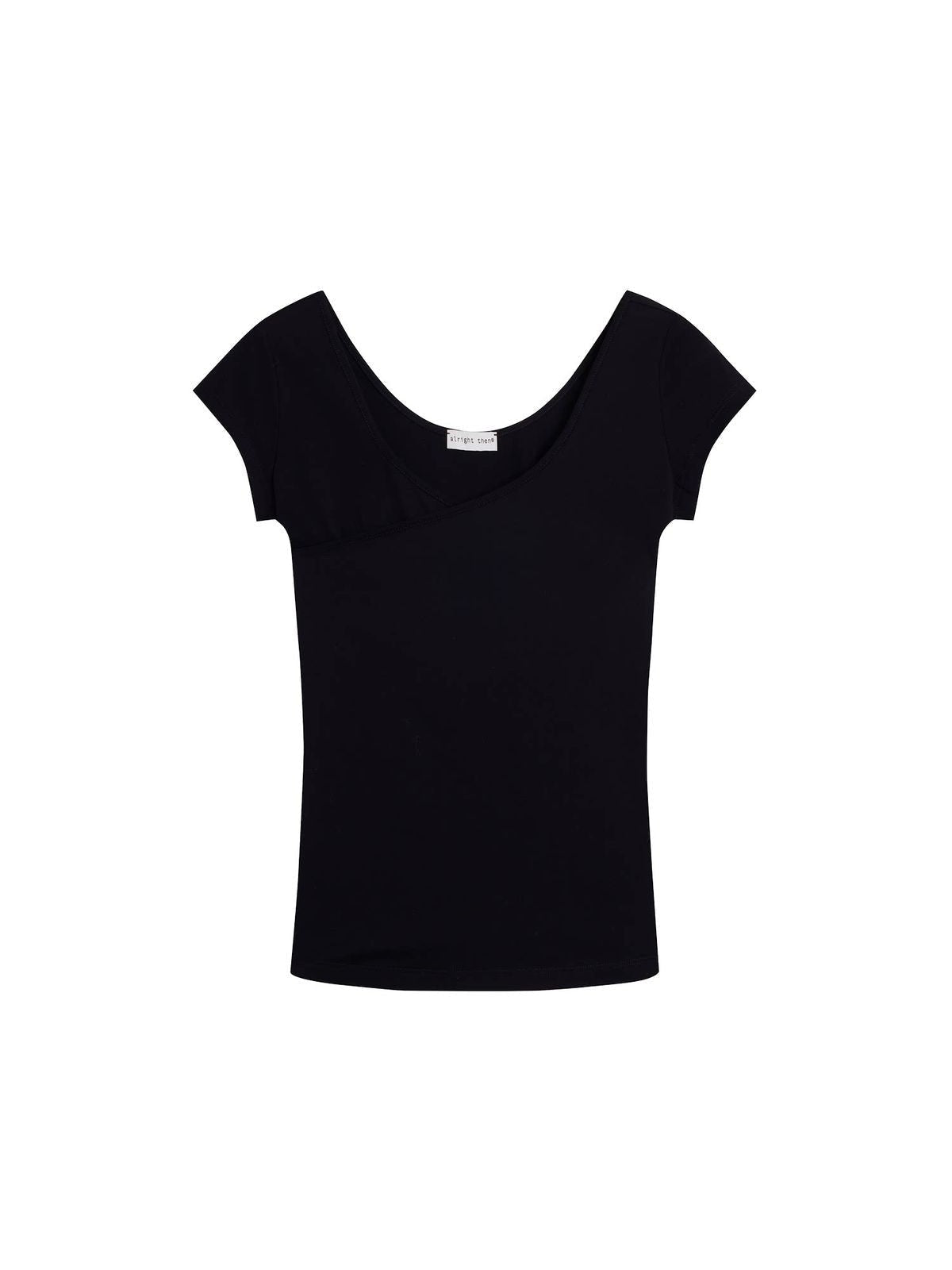 Alright then Sheer Cotton Wrap V Neck Tee in Black