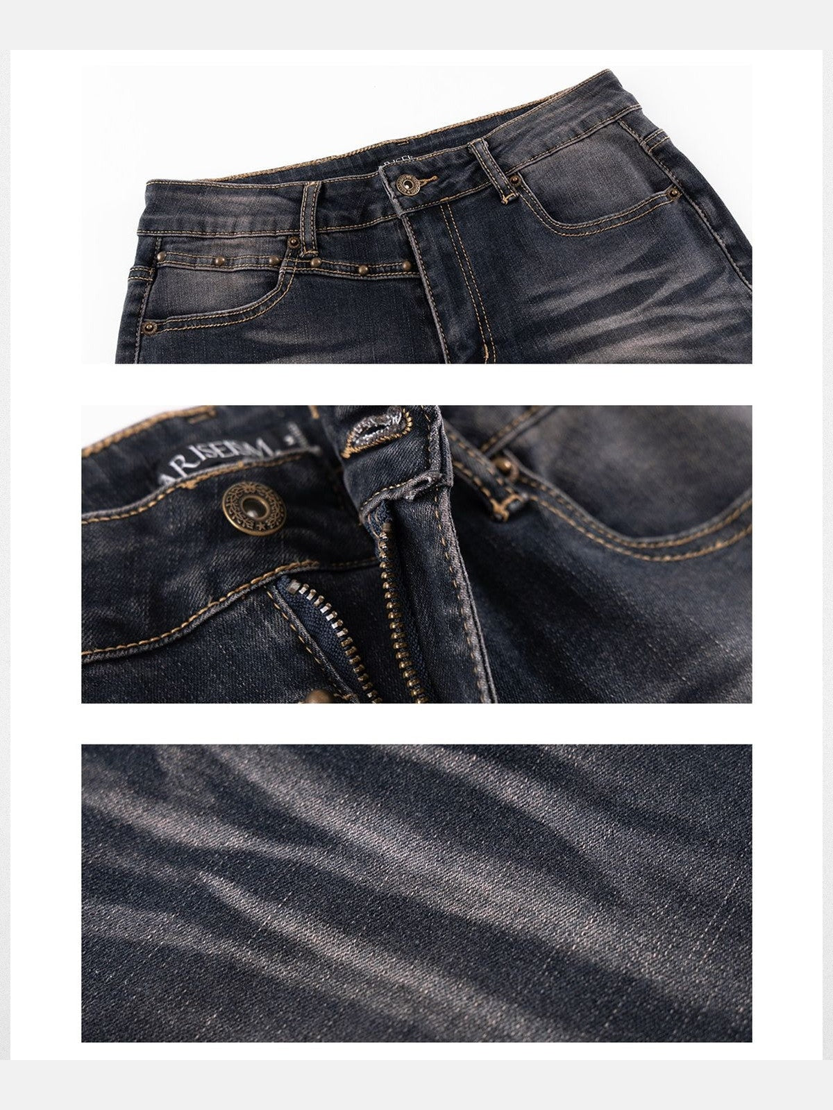 ARISEISM Studded Micro Flare Jeans in Denim - Detail